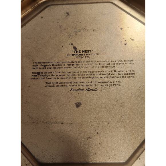 Victorian Octagonal Sunshine Biscuit Tin 2 Sided Francoise Boucher Paintings - Picture 7 of 10